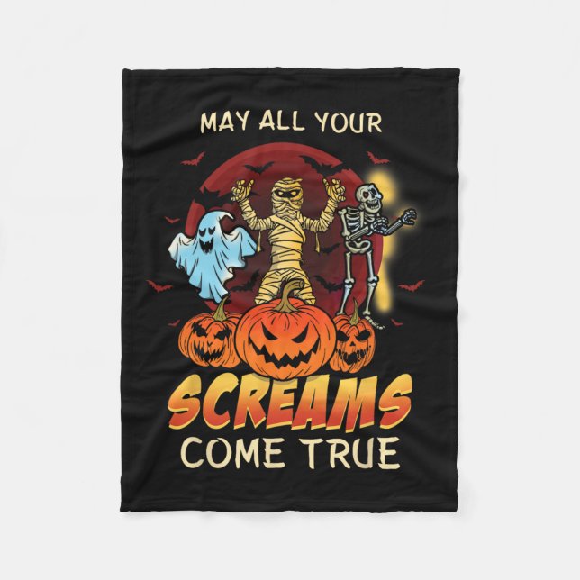 Scary Skeleton Monsters Ghost Funny Lazy Creepy Ha Fleece Blanket (Front)