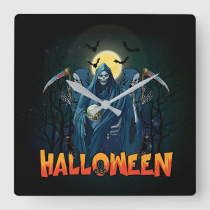 Scary Skeleton Night Halloween, My Halloween Mood. Square Wall Clock