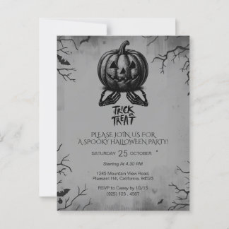 Scary Skeleton Pumpkin Trick or Treat Spooky Party Postcard