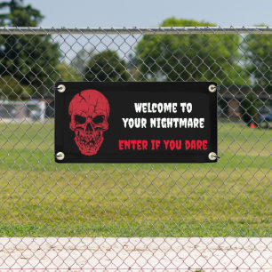 Scary skeleton skull Halloween banner