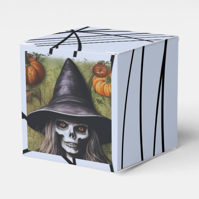 Scary Skeleton Witch for a Creepy Halloween Party Favor Box (Front Side)