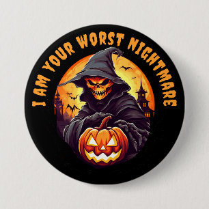 Scary Skeleton with Pumpkin Halloween 3 Inch Round Button