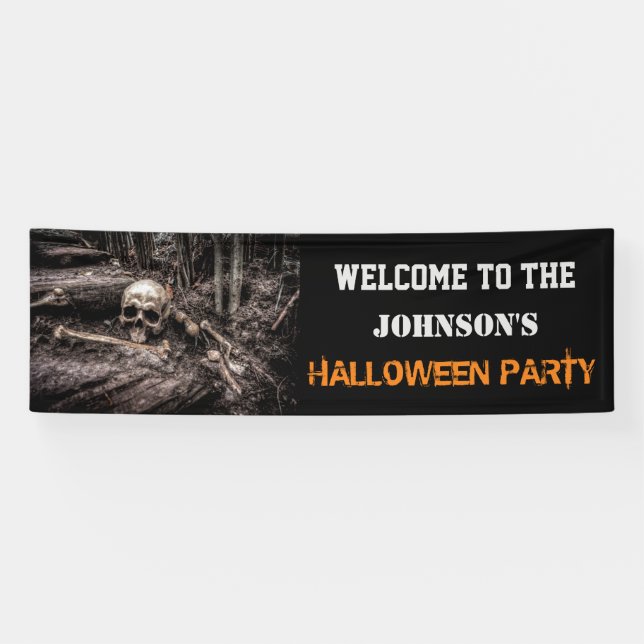  Scary Skull and Bones Halloween Party Banner (Horizontal)