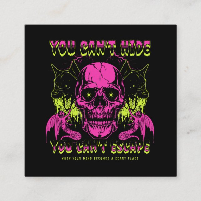 Scary Skull and Dog Square Business Card (Front)