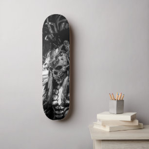 Scary Skull Black & White Happy Halloween  Skateboard