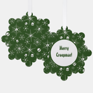 Scary skull Creepmas Christmas Snowflakes green Ornament Card