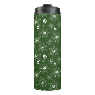 Scary skull Creepmas Christmas Snowflakes green Thermal Tumbler