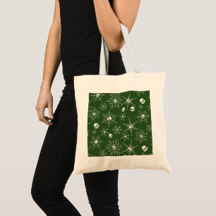 Scary skull Creepmas Christmas Snowflakes green Tote Bag