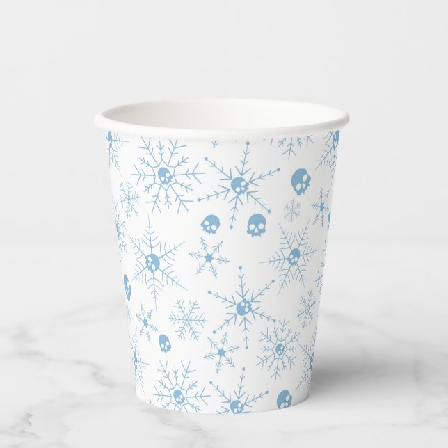 Scary skull Creepmas Christmas Snowflakes Paper Cups (Front)