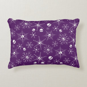 Scary skull Creepmas Christmas Snowflakes purple Accent Pillow