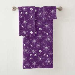 Scary skull Creepmas Christmas Snowflakes purple Bath Towel Set