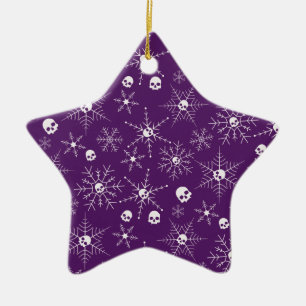 Scary skull Creepmas Christmas Snowflakes purple Ceramic Ornament