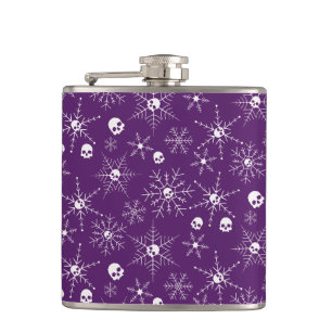 Scary skull Creepmas Christmas Snowflakes purple Hip Flask