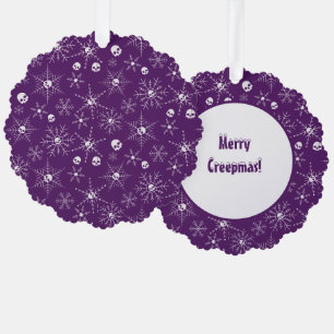 Scary skull Creepmas Christmas Snowflakes purple Ornament Card