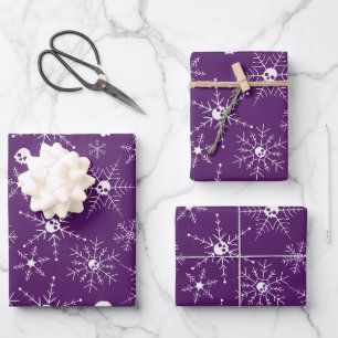 Scary skull Creepmas Christmas Snowflakes purple Wrapping Paper Sheet