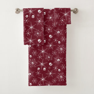 Scary skull Creepmas Christmas Snowflakes red Bath Towel Set