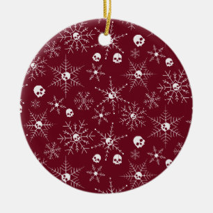 Scary skull Creepmas Christmas Snowflakes red Ceramic Ornament