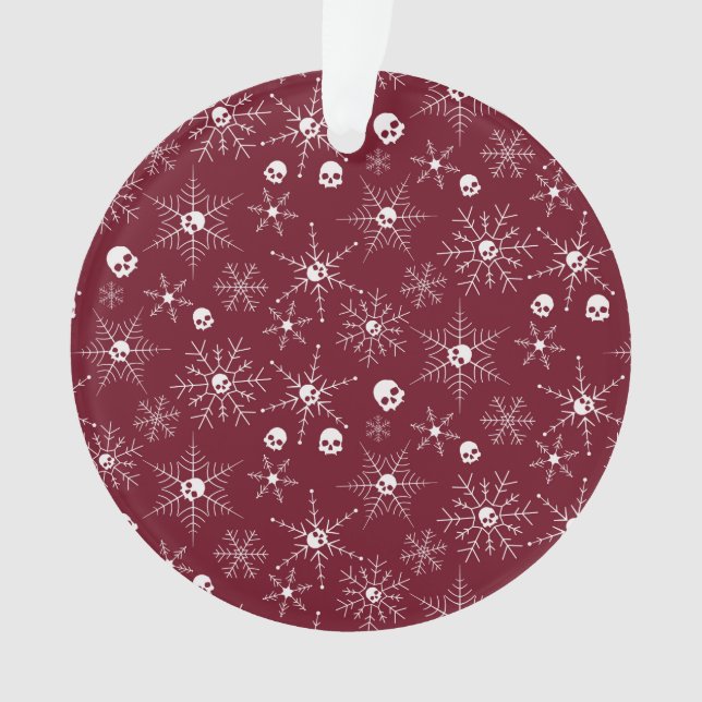 Scary skull Creepmas Christmas Snowflakes red Ornament (Front)