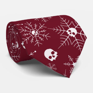 Scary skull Creepmas Christmas Snowflakes red Tie