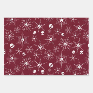 Scary skull Creepmas Christmas Snowflakes red Wrapping Paper Sheet