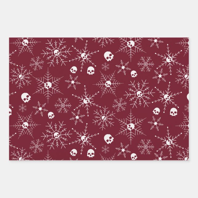 Scary skull Creepmas Christmas Snowflakes red Wrapping Paper Sheet (Front)