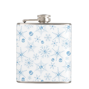 Scary skull Creepmas Christmas Snowflakes white Hip Flask