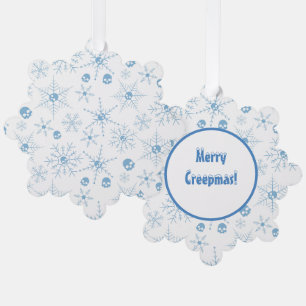Scary skull Creepmas Christmas Snowflakes white Ornament Card