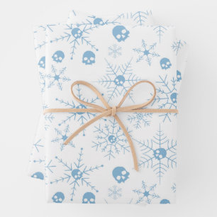 Scary skull Creepmas Christmas Snowflakes Wrapping Paper Sheet