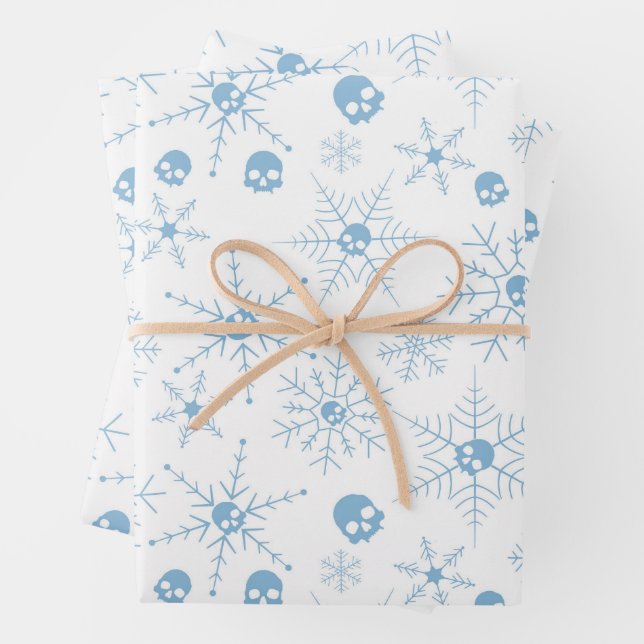 Scary skull Creepmas Christmas Snowflakes Wrapping Paper Sheet (In situ)