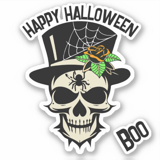 Scary Skull in Top hat with Spider and Rose (Front)