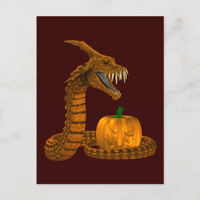 Scary Snake Protecting A Pumpkin Postcard (Front)
