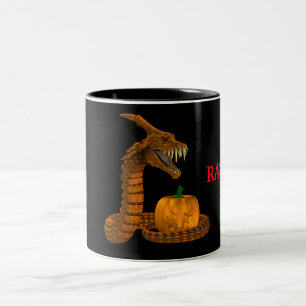 Scary Snake Protecting A Pumpkin Two-Tone Coffee Mug