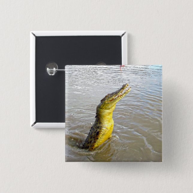 Scary Snappers: The Leap of the Crocodile, 2 Inch Square Button (Front & Back)
