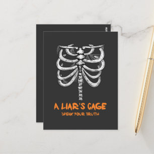 Scary spider web human rib cage Halloween Postcard
