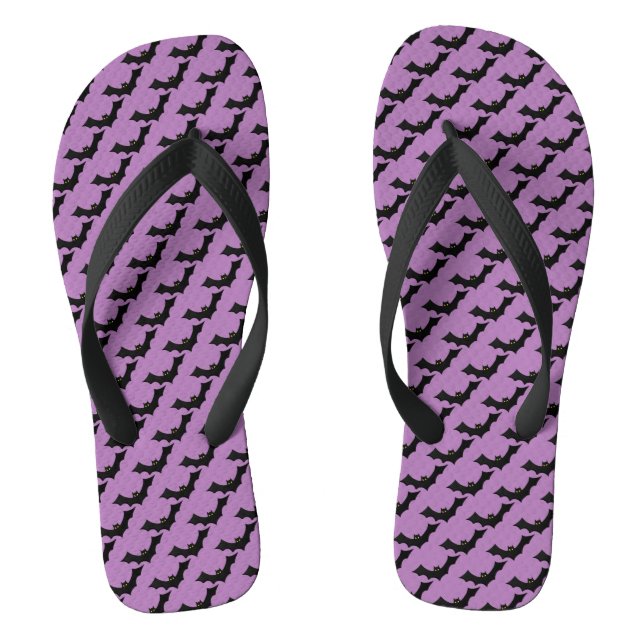 Scary Spooky Black Bats Pattern Flip Flops (Footbed)