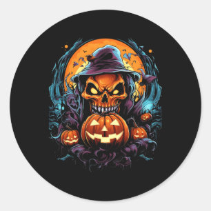Scary Spooky Castle Halloween Pumpkin Witch Classic Round Sticker
