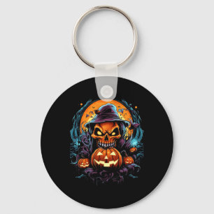 Scary Spooky Castle Halloween Pumpkin Witch  Keychain