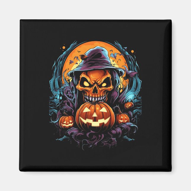 Scary Spooky Castle Halloween Pumpkin Witch  Magnet (Front)