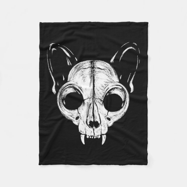 Scary Spooky Cat Feline Skull Skeleton Halloween A Fleece Blanket (Front)