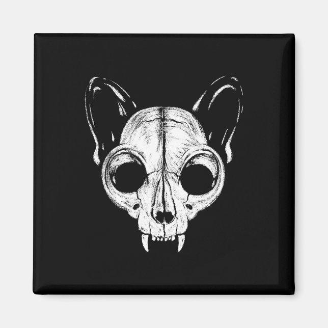 Scary Spooky Cat Feline Skull Skeleton Halloween A Magnet (Front)