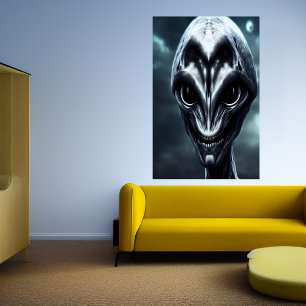Scary spooky grey alien AI Art Poster
