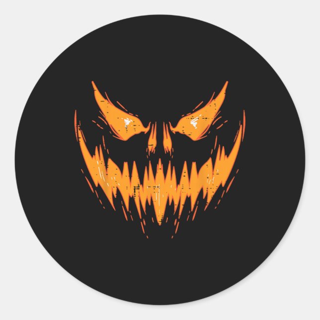 Scary Spooky Jack O Lantern Face Pumpkin Halloween Classic Round Sticker (Front)