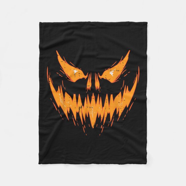 Scary Spooky Jack O Lantern Face Pumpkin Halloween Fleece Blanket (Front)