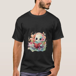 scary spooky watercolored book reading ghost V Nec T-Shirt