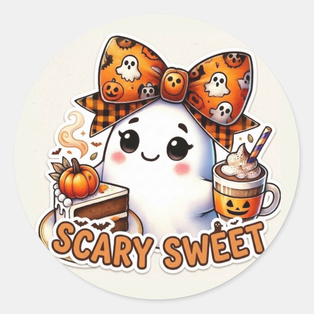 Scary Sweet Ghost Classic Round Sticker (Front)