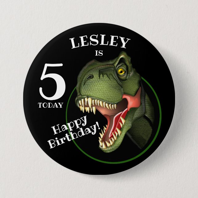 Scary T-Rex Dinosaur Customized Kids Age 3 Inch Round Button (Front)