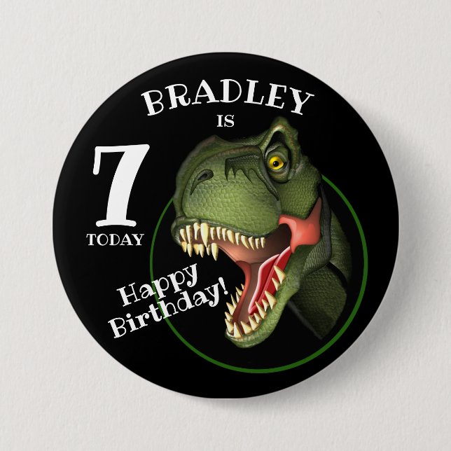 Scary T-Rex Dinosaur Kids Age 3 Inch Round Button (Front)