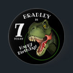 Scary T-Rex Dinosaur Kids Age 3 Inch Round Button<br><div class="desc">Is this scary Tyrannosaurus isn't looking for supper,  he really is trying hard to be
friendly,  and wants to wish a special child a very HAPPY BIRTHDAY!
Customize the child's name and age.</div>