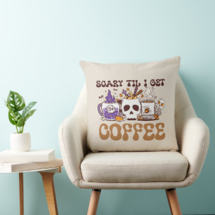 Scary Til I Get Coffee - Halloween Coffee Lover Throw Pillow
