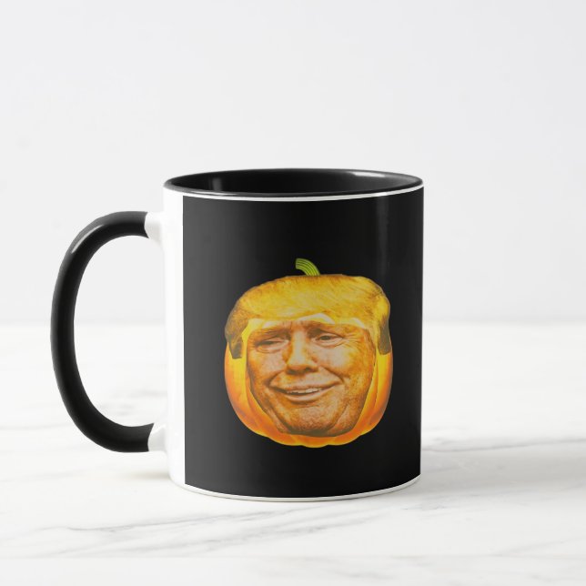 Scary Trumpkin Pumpkin Halloween Party Design Mug (Left)